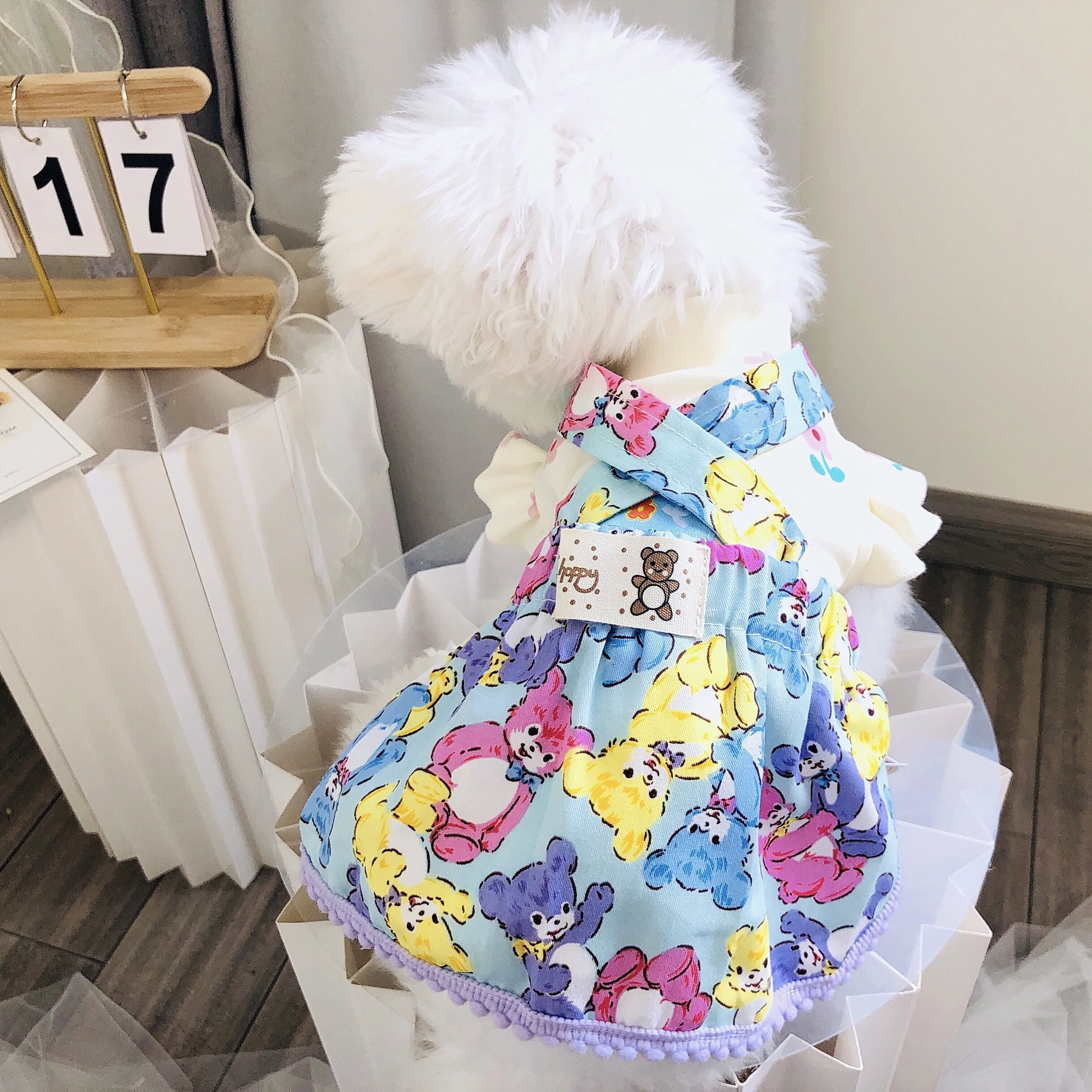 

Cartoon Print Pet Dog Clothes Fashion Pure Cotton Cute Dress For Small Medium Dog Spring Summer Pet Dog Home Wear Clothes Skirts