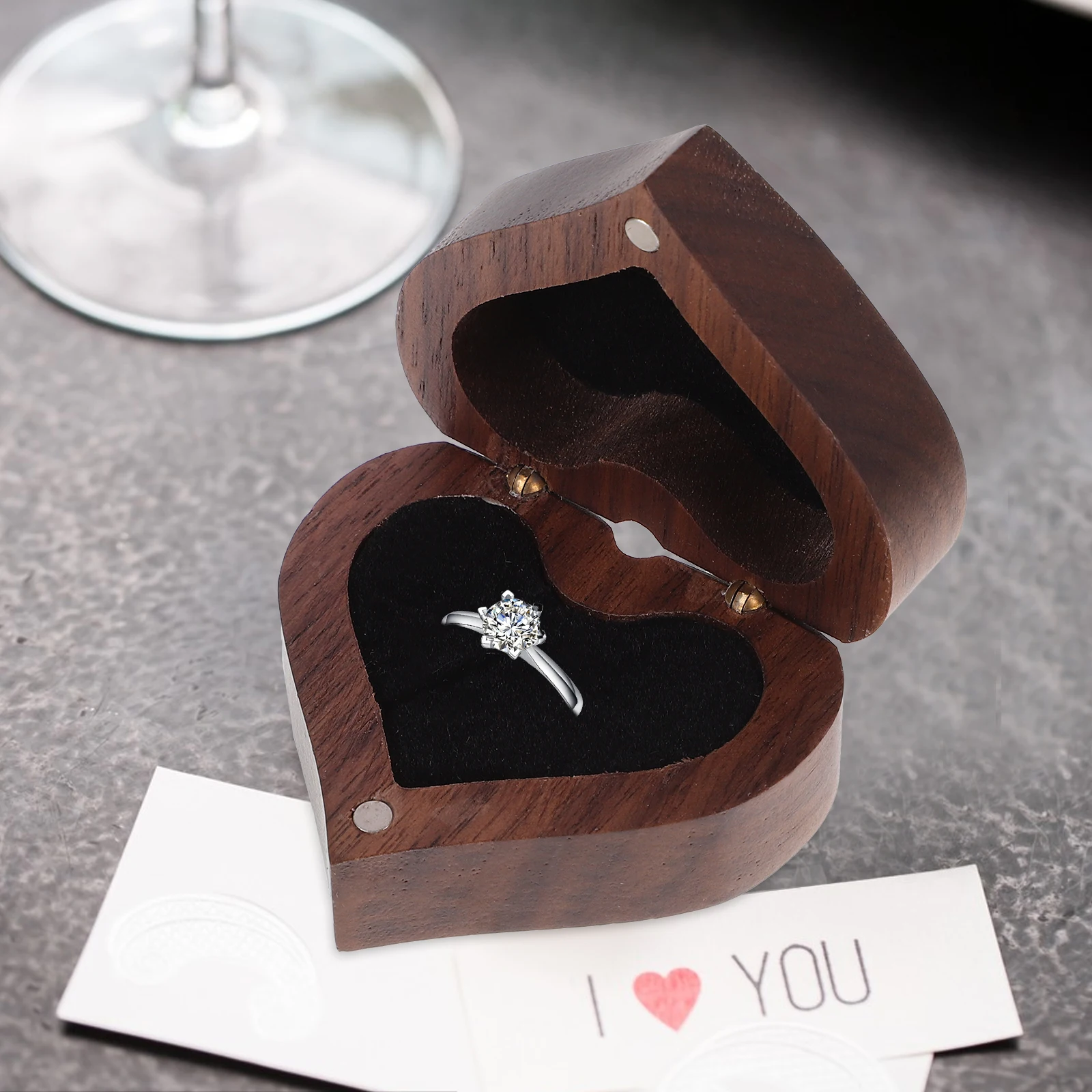 

Heart Shaped Box Handmade Wooden Jewelry Display Case for Wedding Engagement Lightweight Portable