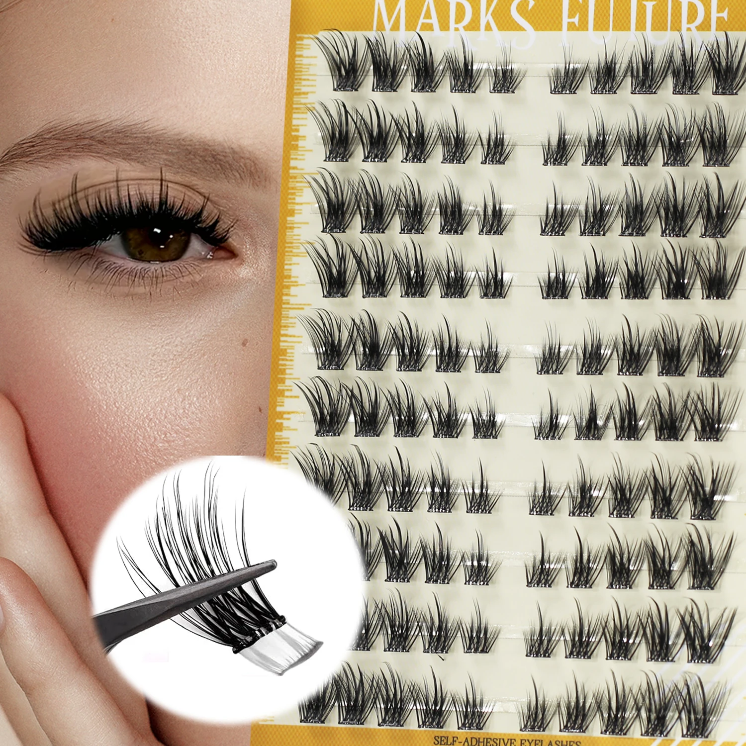 Ciglia finte autoadesive 80 pezzi, aspetto naturale, 11-15 mm, occhio di gatto occhio di volpe, riutilizzabili, ultrasottili e leggere, arricciatura a D, adatte per principianti