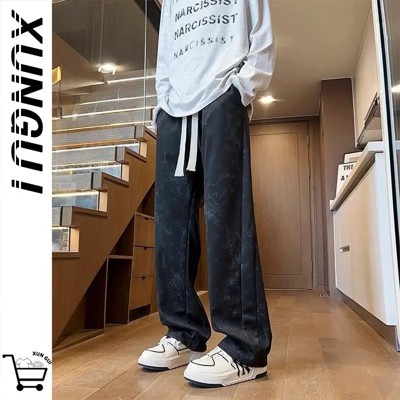 

Брюки с принтом тай-дай для мужчин, модные брендовые модные драпированные повседневные брюки, свободные и универсальные прямые спортивные штаны