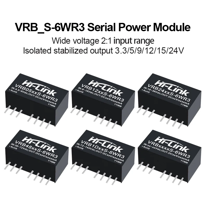 6W SIP8 Feed Unit VRB1205S VRB2405S VRB4805S 4to1 Wide Input Band 1500VDC Insulate Barrier Low Ripple Polarity Output Unit