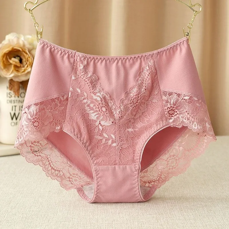 Underwear Women Cotton Middle Waist Lace Panties Ladies Seamless Breathable Triangle Pants Buttocks Lifting Solid Color Briefs