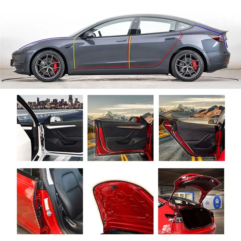 A65P-6Pcs Rubber Auto Door Seal Strips Kit Whole Car Sealing Trim Tape Soundproof For Tesla Model S