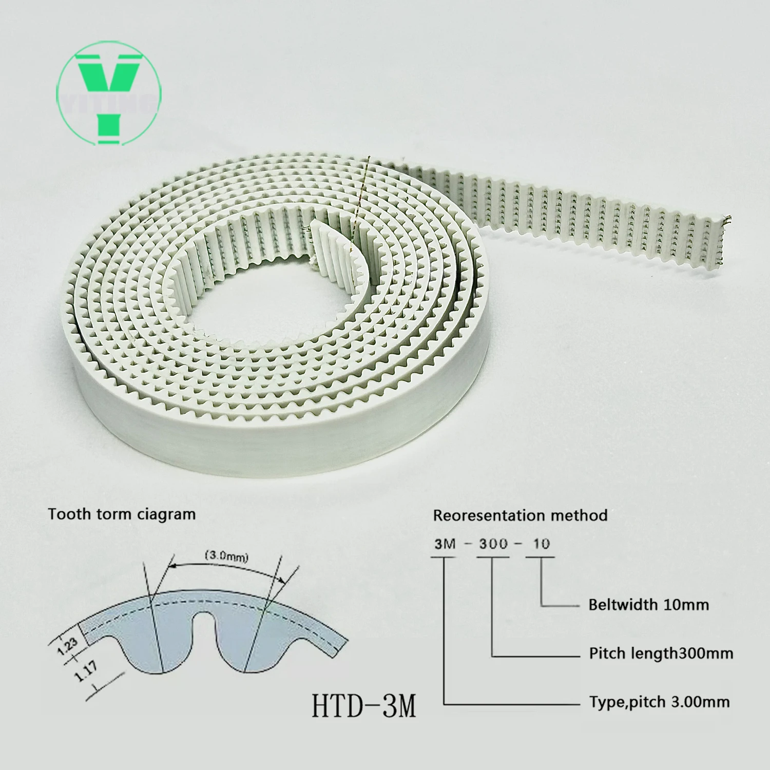 HTD 3M White Open Timing Belt Width 9/10/12/15/20/25/30mm Polyurethane Steel PU 3M HTD3M Synchronous Belt