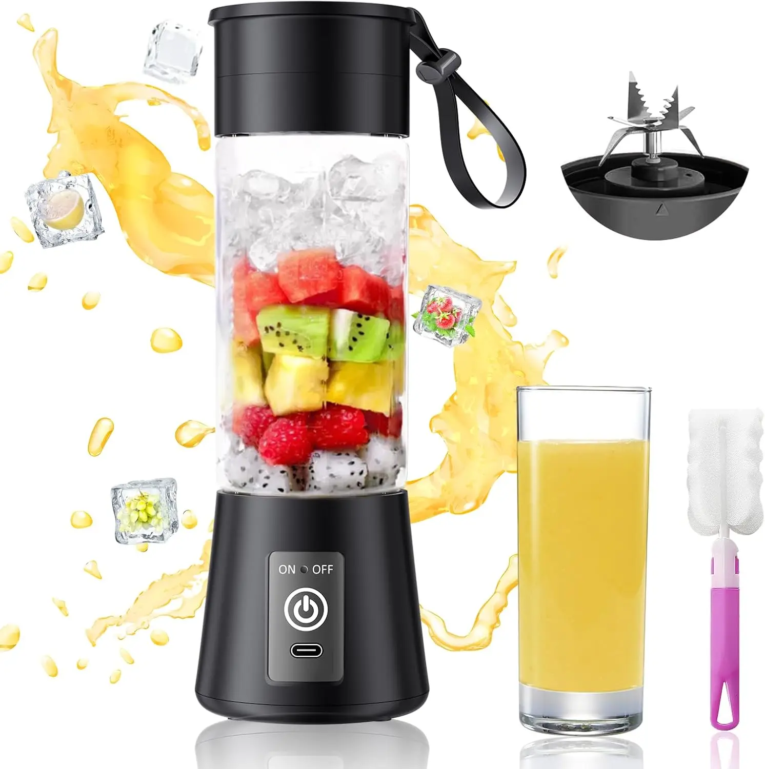 

Personal Blender For Shakes And Smoothies - 2025 Upgraded 14 Oz Portable Blender With 6 Blades, Cordless & Type-C Usb