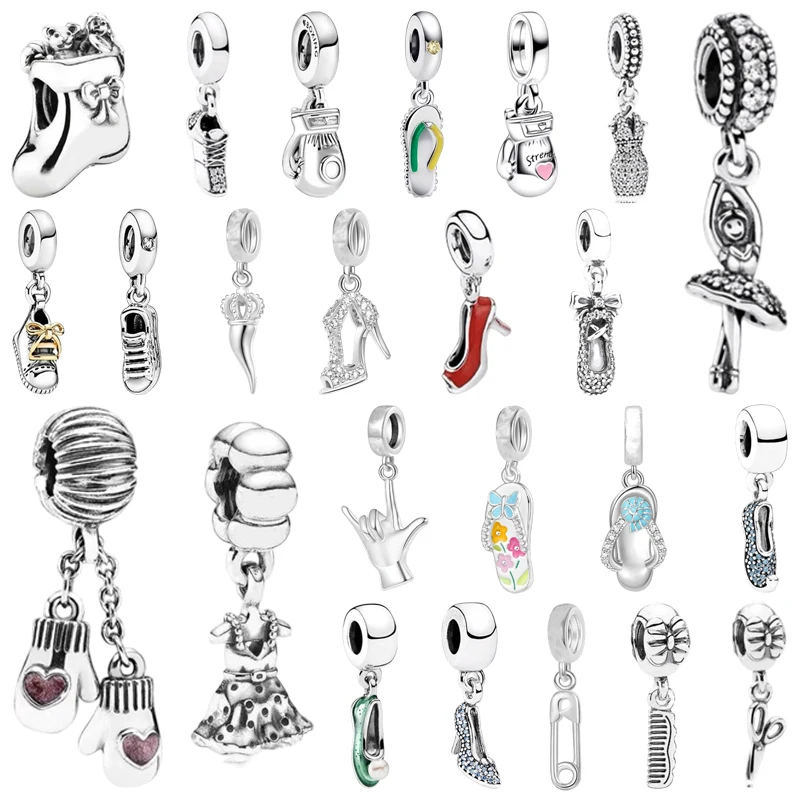 

New Fine Charms Sparkling Dress Boxing Glove High Heel Pendant Summer Flip-flops Shoes Fit Original Bracelets Beads DIY Jewelry