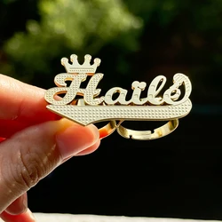 Custom Name Ring Personalized Single Layer 3D Nameplate Gold Plated Double Finger Ring For Women Party Anniversary Gift Jewelry