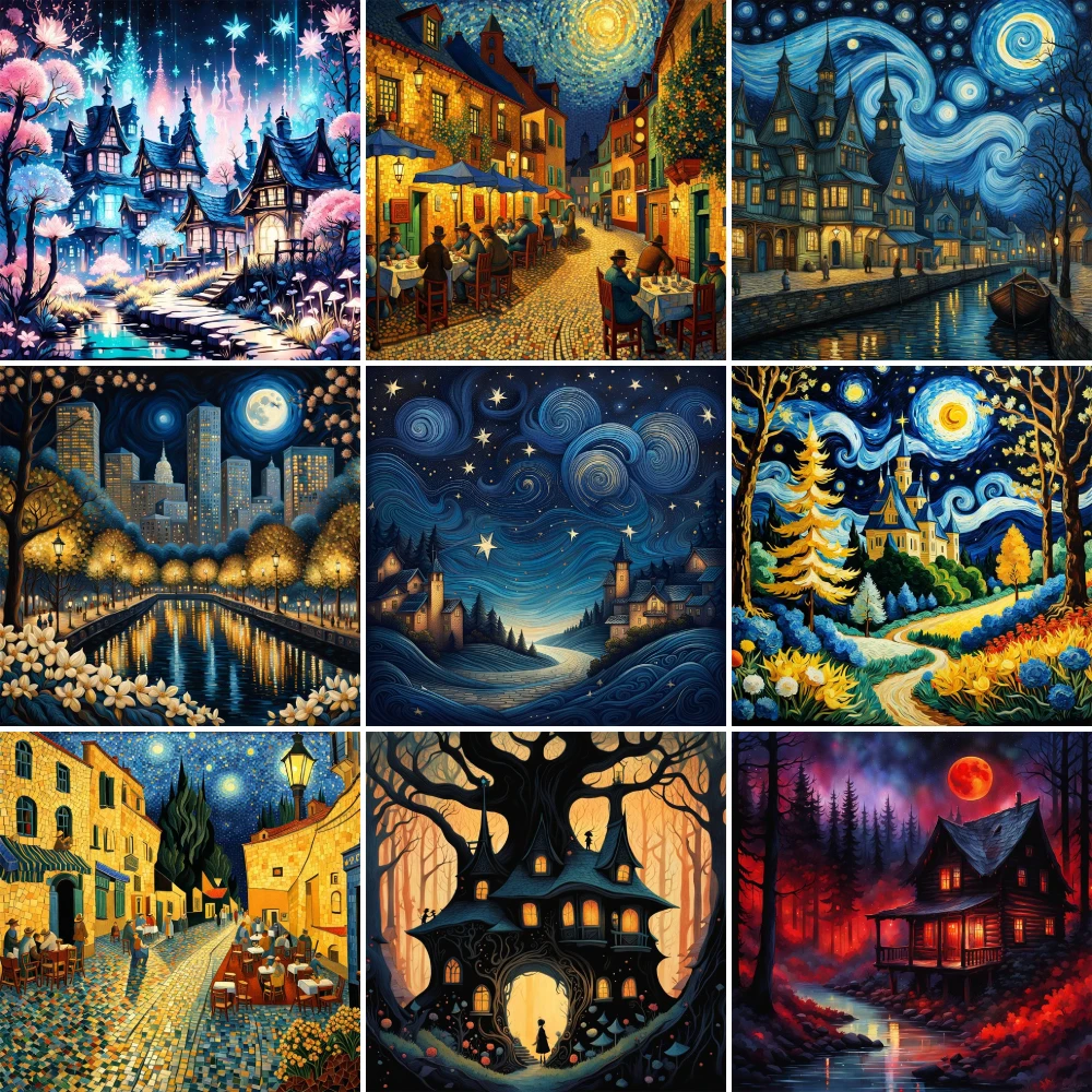 Landscape Fantasy Moon Night Cross Stitch Full Kit DIY Embroidery Handicraft Craft Painting Needlework Jewelry Promotions Needle