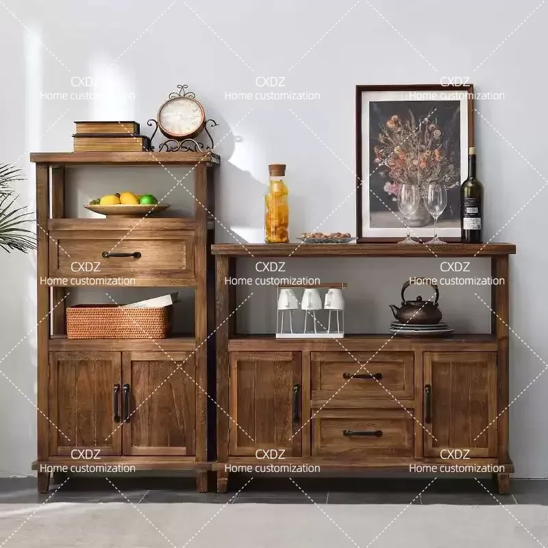 American Solid Wood Chest Cabinet Household Living Room Storage Locker Retro Flower Shop Wall Corner Cabinet