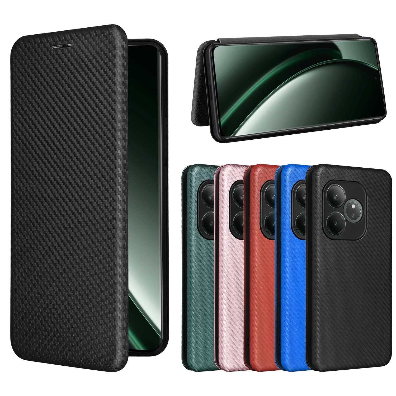 Realme GT 6 6T GT6 GT6T NEO 6 SE 7 الفاخرة ألياف الكربون الجلد حافظة جلدية كتاب المغناطيس غطاء الوجه GT 7 7T Realme GT NEO6 SE أكياس #3