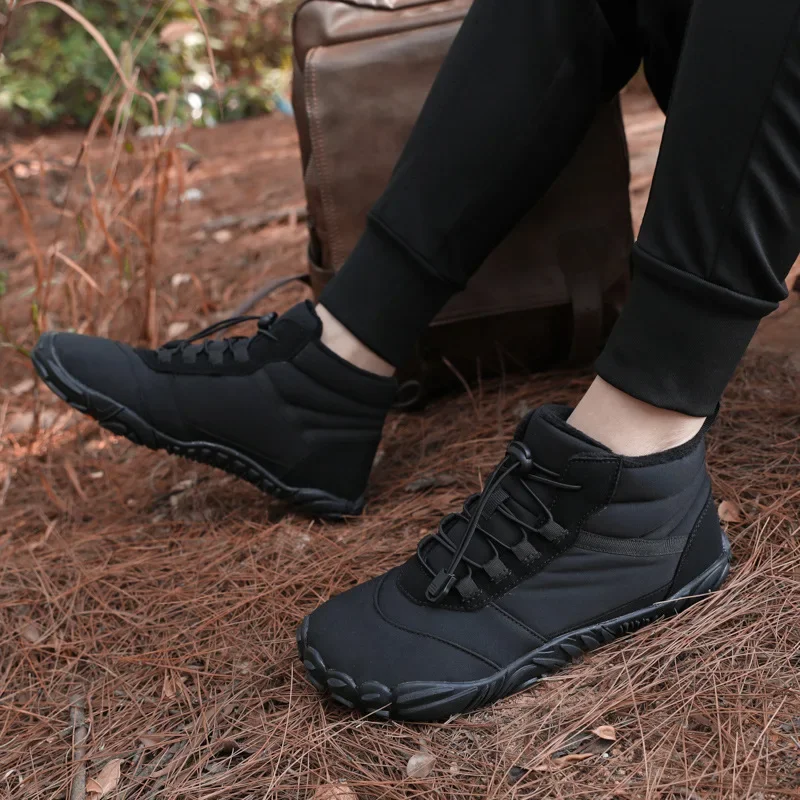 New men's cotton shoes with plush, waterproof, anti slip, shock-absorbing snow boots for couples, high top cotton boots