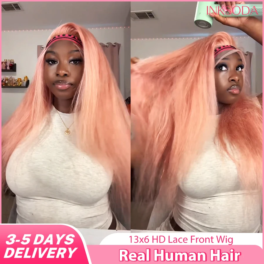 

16-36 Inch Pink Colored 12A Grade Bone Straight Human Hair Wig 180-220% Density For Natural Look HD Lace Frontal Fluffy Bone Straight For Women Pre Plucked 13x6 13x4 HD Transparent Lace Frontal Human Hair Wigs Pink Colored Human Hair Wigs Promotional sale