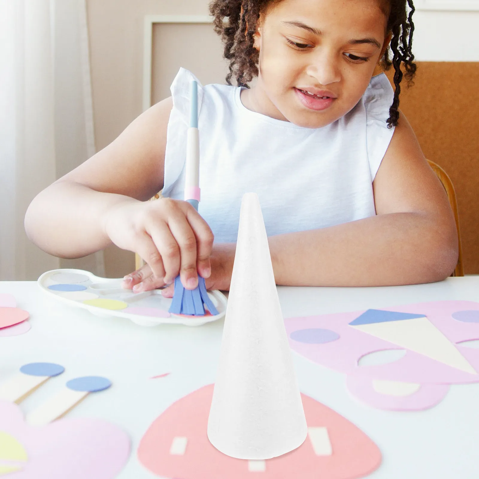 6Pcs Unfinished Foam Cones 9.2x3.5inch White Craft Cones for DIY Decoration Cake Stand Flower Arrangement Project