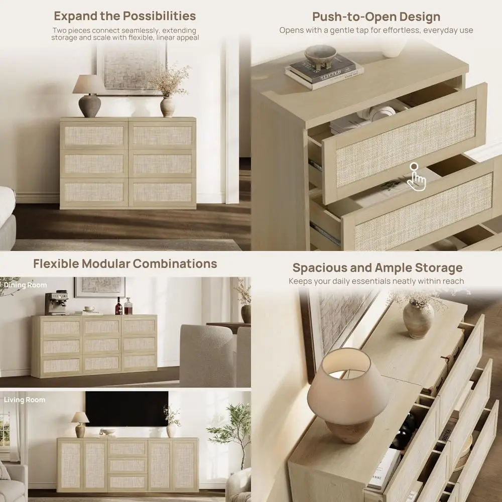 

Rattan Sideboard Buet Cabinet 75" Extra Long, 9-Der ular Storage Cabinet, armhouse Crza & Media ole or TV up to 85"