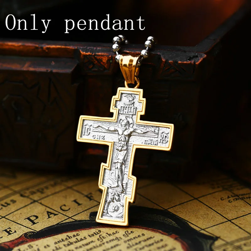 Beier Jesus Cross Men\'s  Stainless Steel Crucifix Eastern Orthodox  Pendant Chain Necklace Jewelry LLBP8-210P