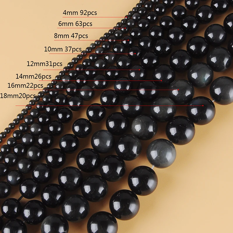 4/6/8/10/12/14/16/18mm Natural Stone Black Obsidian Used For Diy Jewelry Bracelet Necklace Making