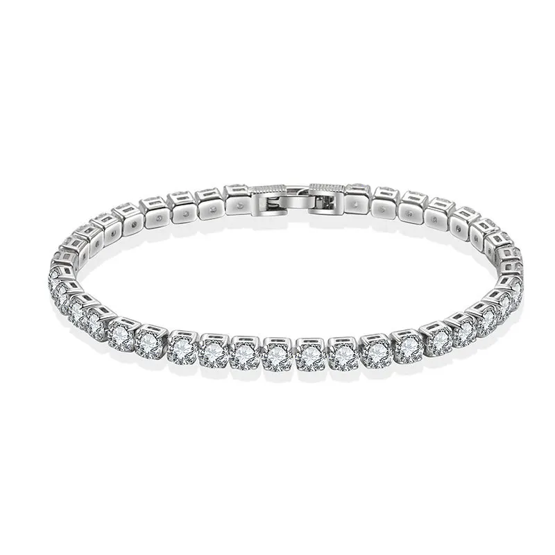 Authentic 925 Sterling Silver Hip Hop Full Crystal Charm Chain Link Adjustable Women Bracelet Luxury Silver Jewelry Party Gift