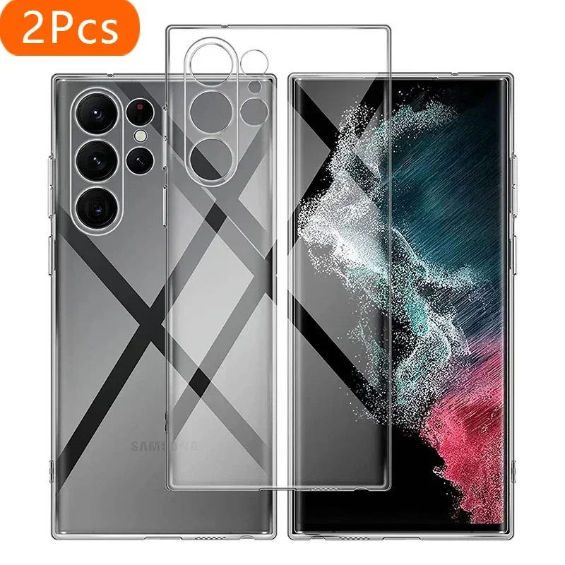 

2Pcs Ultra-thin Transparent Case for Samsung Galaxy S24 S23 S22 S21 S20 Ultra Plus FE Soft Silicone Clear for Galaxy S23 Ultra C