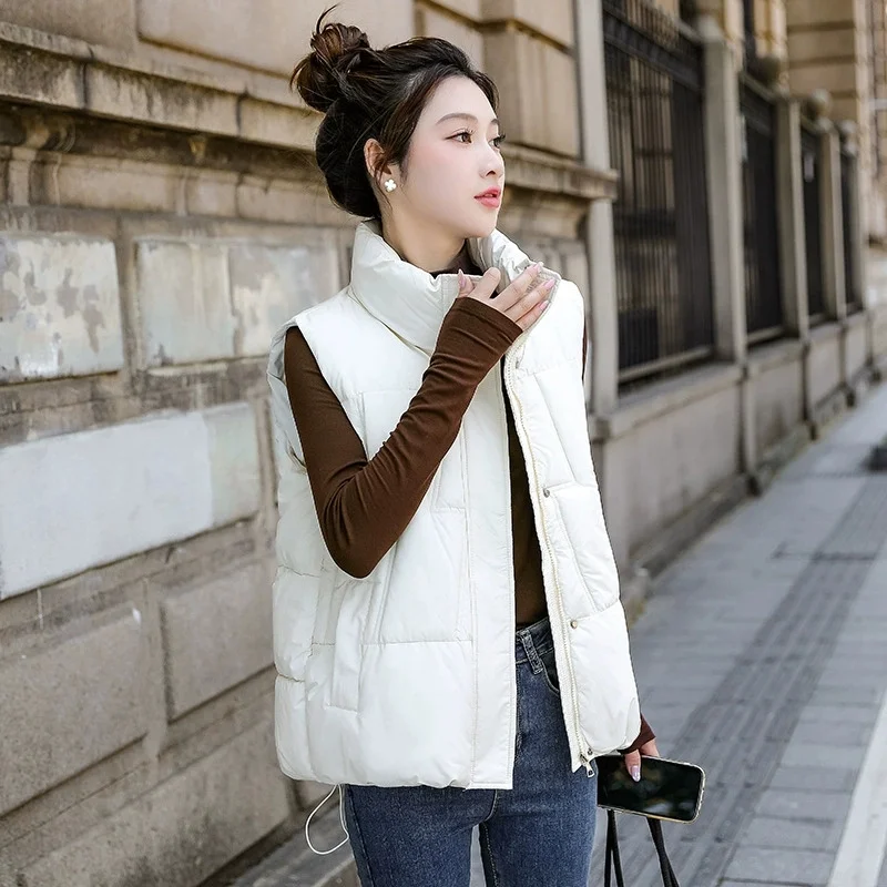 Herbst Winter Warme Daunen Baumwolle Westen Weibliche Dicke Stehkragen Weste Frauen Ärmellose Jacke Weste Mantel Oberbekleidung Frau Weste