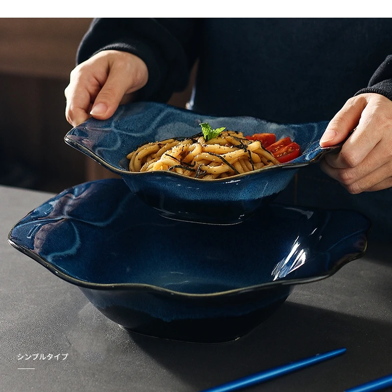 Ceramic Soup Basin Fruit Salad Bowl Snack Dessert Tray 8/10/12 Inch Hotel Restaurant Shaped Tableware Ramen Pasta Bowls