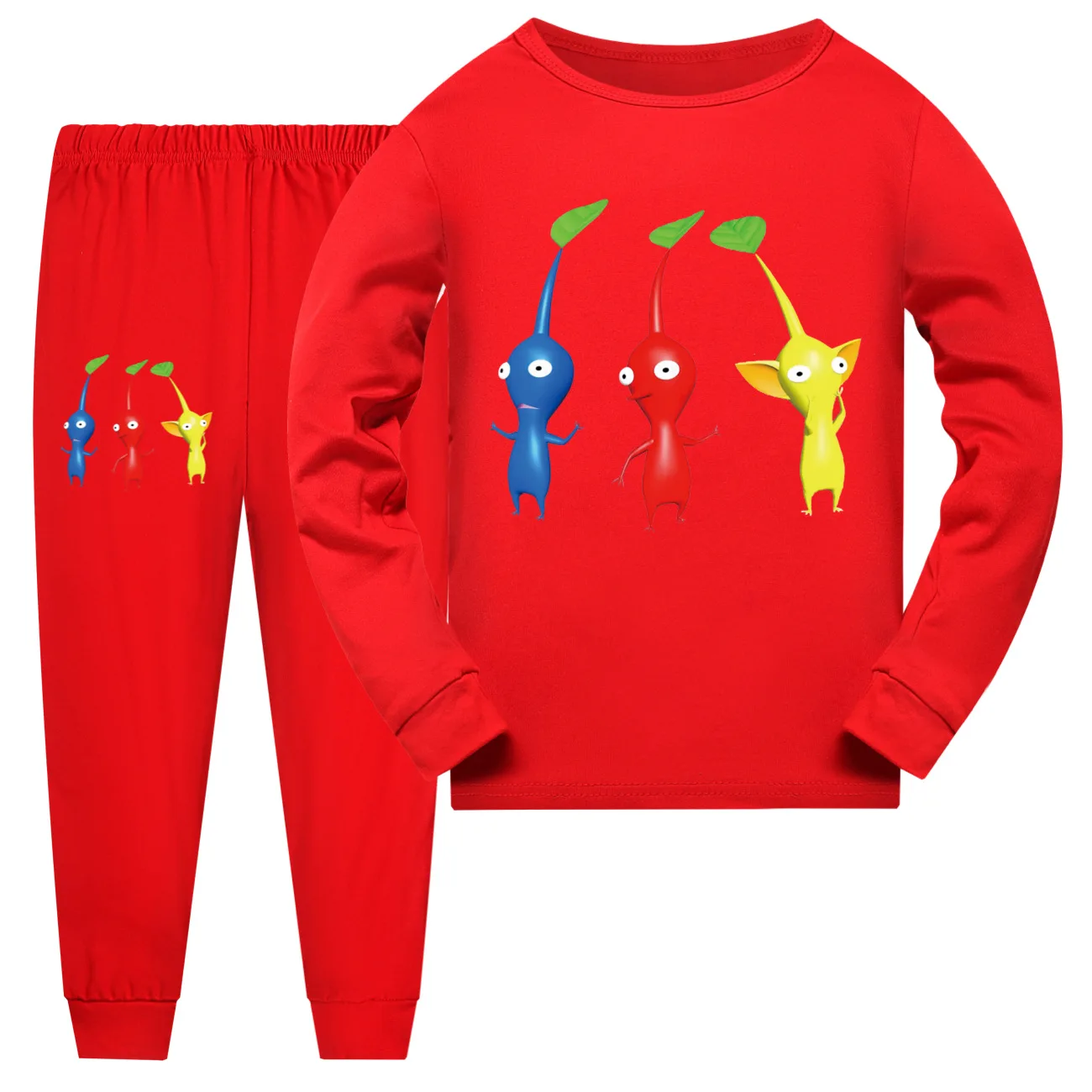 Pikmin 4 Costume Kids Long Sleeve Pajama Sets Baby Girls Long Sleeve Tshirt Pants 2pcs Sets Boys Casaul Sleepwear Children\'s Set