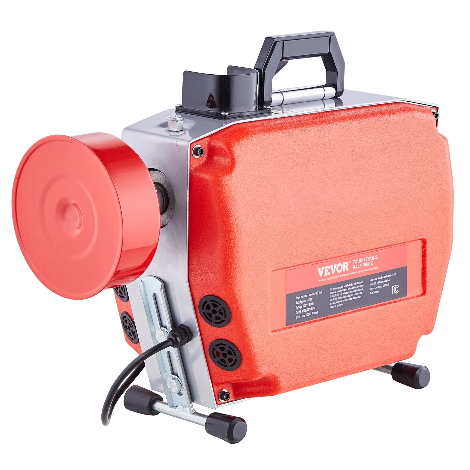 

120FT X 7/8 Inch Drain Cleaner Machine, 420W Electric Sewer Snake Auger Manual Feed - With 6 Cutters, 2 Steel Cables (120' X