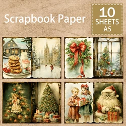 10 Sheets A5 Size Christmas Tree Bow Cute Cat Girl Background Vintage Grunge Journal Planning Scrapbooking