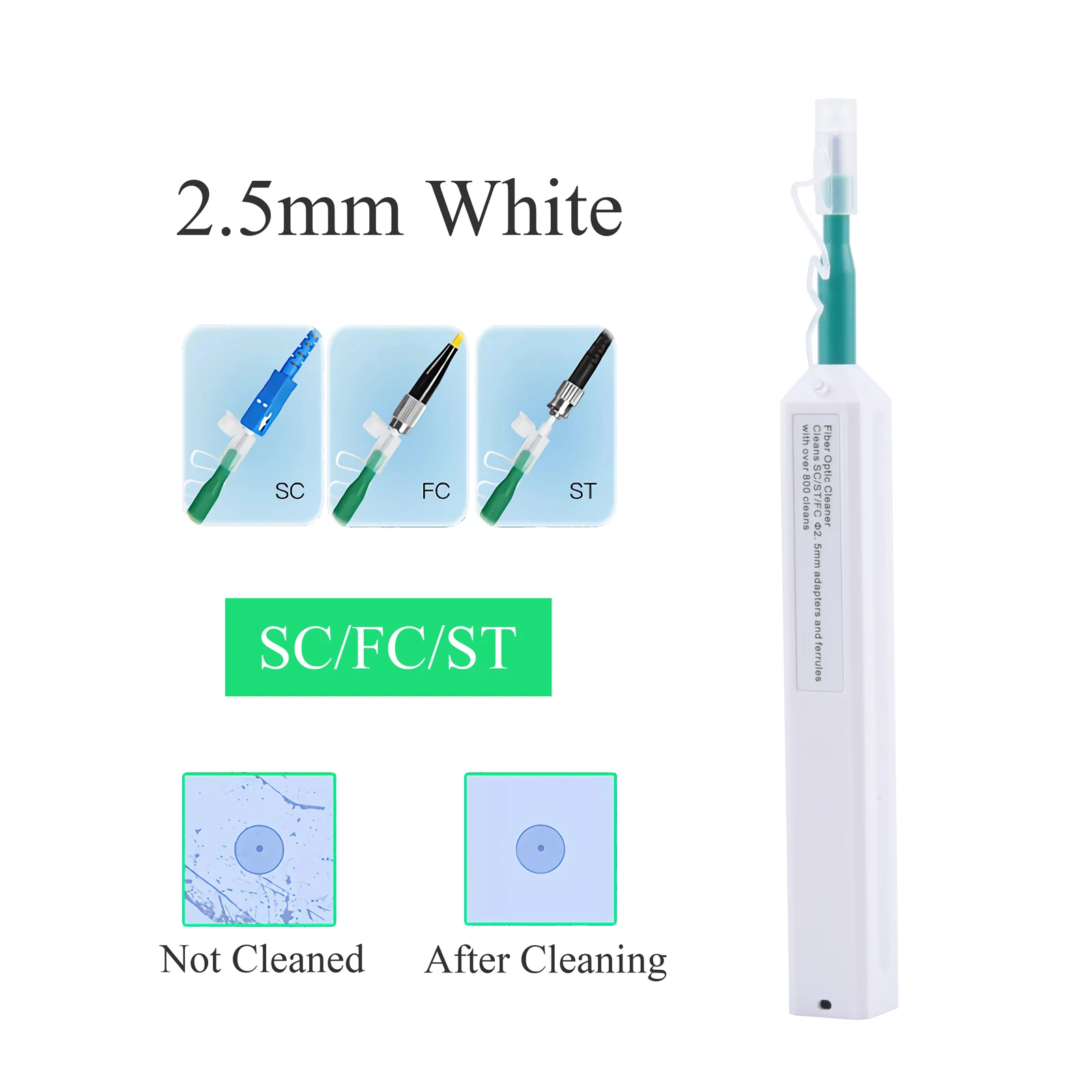 1 Stück Glasfaser-Reinigungsstift für SC/FC/ST LC/MU Steckverbinder, One-Touch-Reiniger für 1,25mm/2,5mm Glasfaserkabel-Endflächen