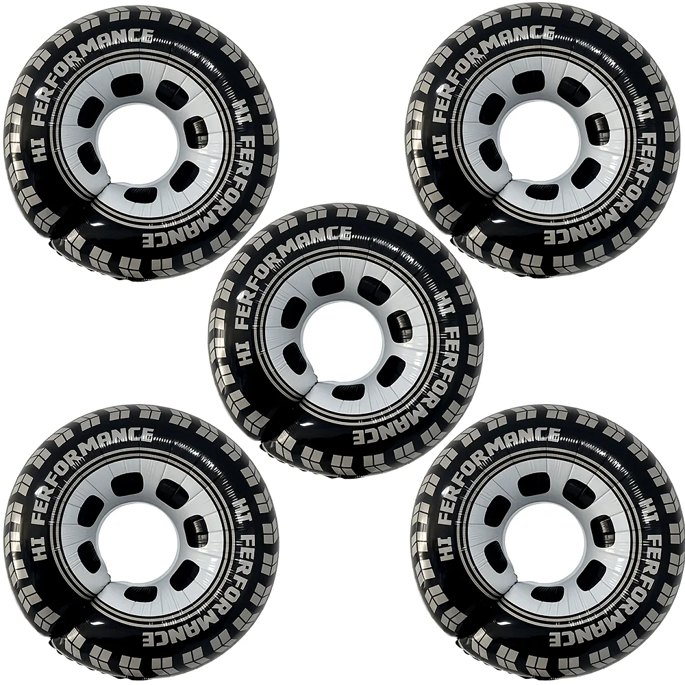 5pcs Tire Foil Balloons - Car Themed Birthday Party Decorations for Boys, Racing & Monster Truck Party Supplies