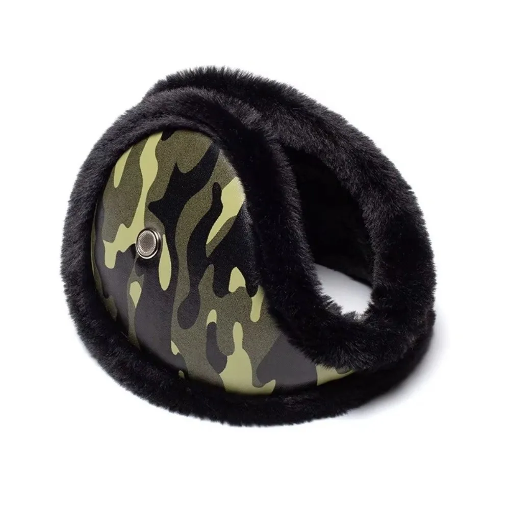 New PU Leather Winter Earmuffs Pattern Lining Earmuffs Loudspeaker Hole Foldable Ear Protection Earmuffs Winter Activities