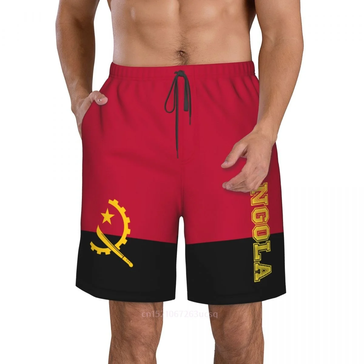 2023 Summer Polyester Angola Country Flag 3D Printed Men\'s Board Shorts Beach Pocket Running Summer Pants