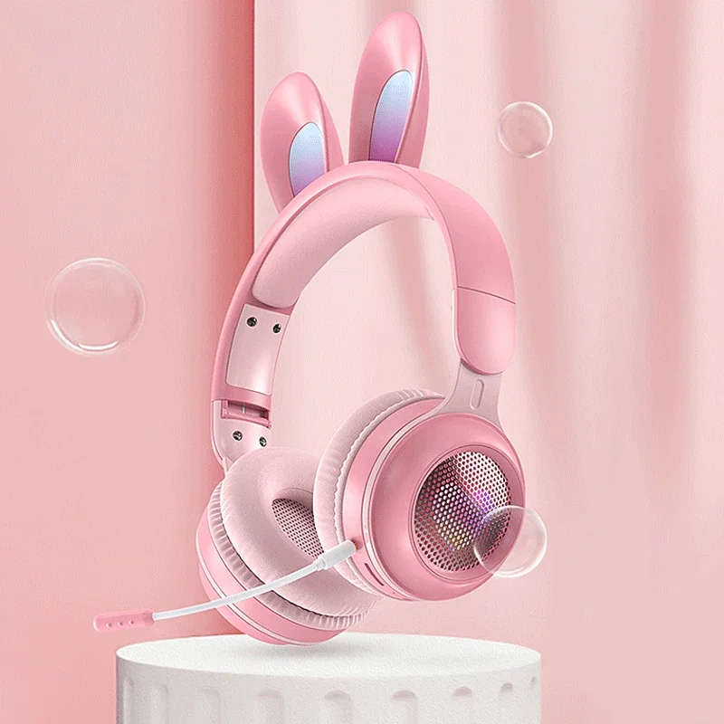 

Rabbit Ear Bluetooth Headphone Headsets Flashing Stereo Wireless Foldable Gaming with Microphone Phone Earphone Kids Gift