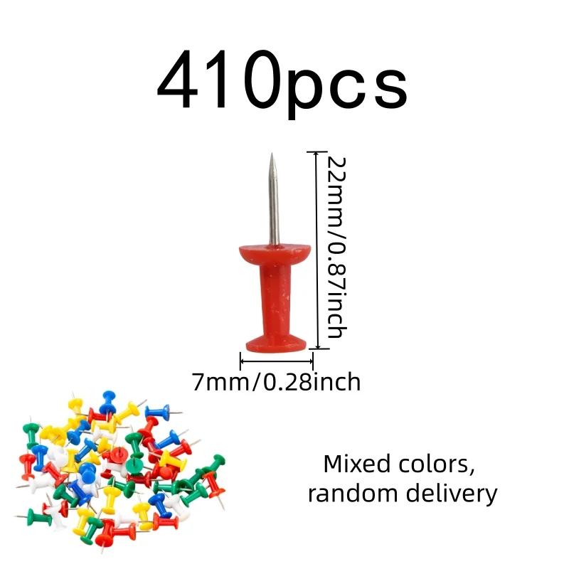 410 pcs Easy Finger Push Grip Bulletin Board Pins, great for Home Photo Wall, Sturdy Bent Resistant, DIY Craft Display