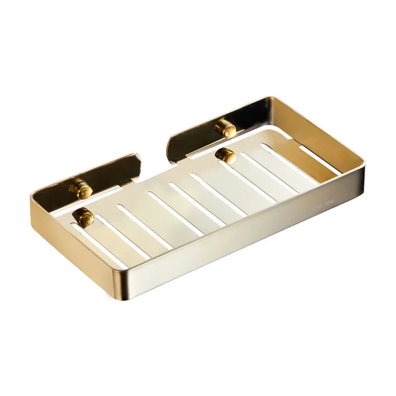 304 Stainless Steel Gold Bathroom Shelf Wall Mounted Dquare Soap Dish Bath Shower Shelf Soap Basket Holder Paper Holder White - view 6