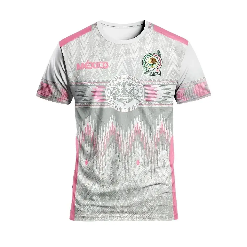 Unisex Mexiko Nationalmannschaft Fußballtrikot, Azteken-Stammesmuster Schnelltrocknendes Kurzarm-T-Shirt für Sporttraining und Freizeitkleidung – Detail 2