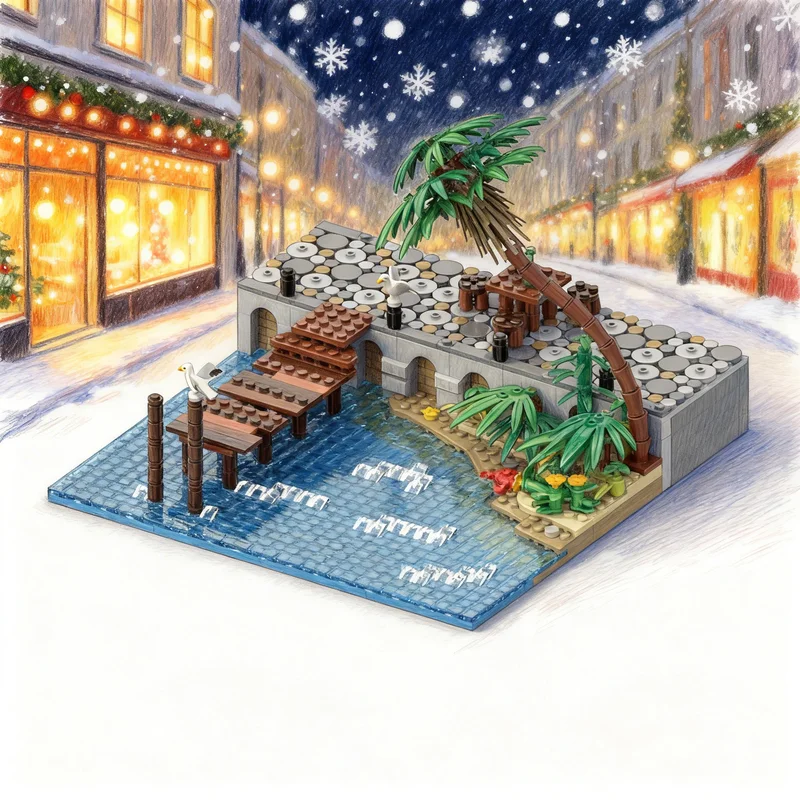 

878pcs MOC Port Sauvage Stone Pier With Plank Bridge Pirates Model Building Blocks DIY Gift Creative Collectible Display Decor