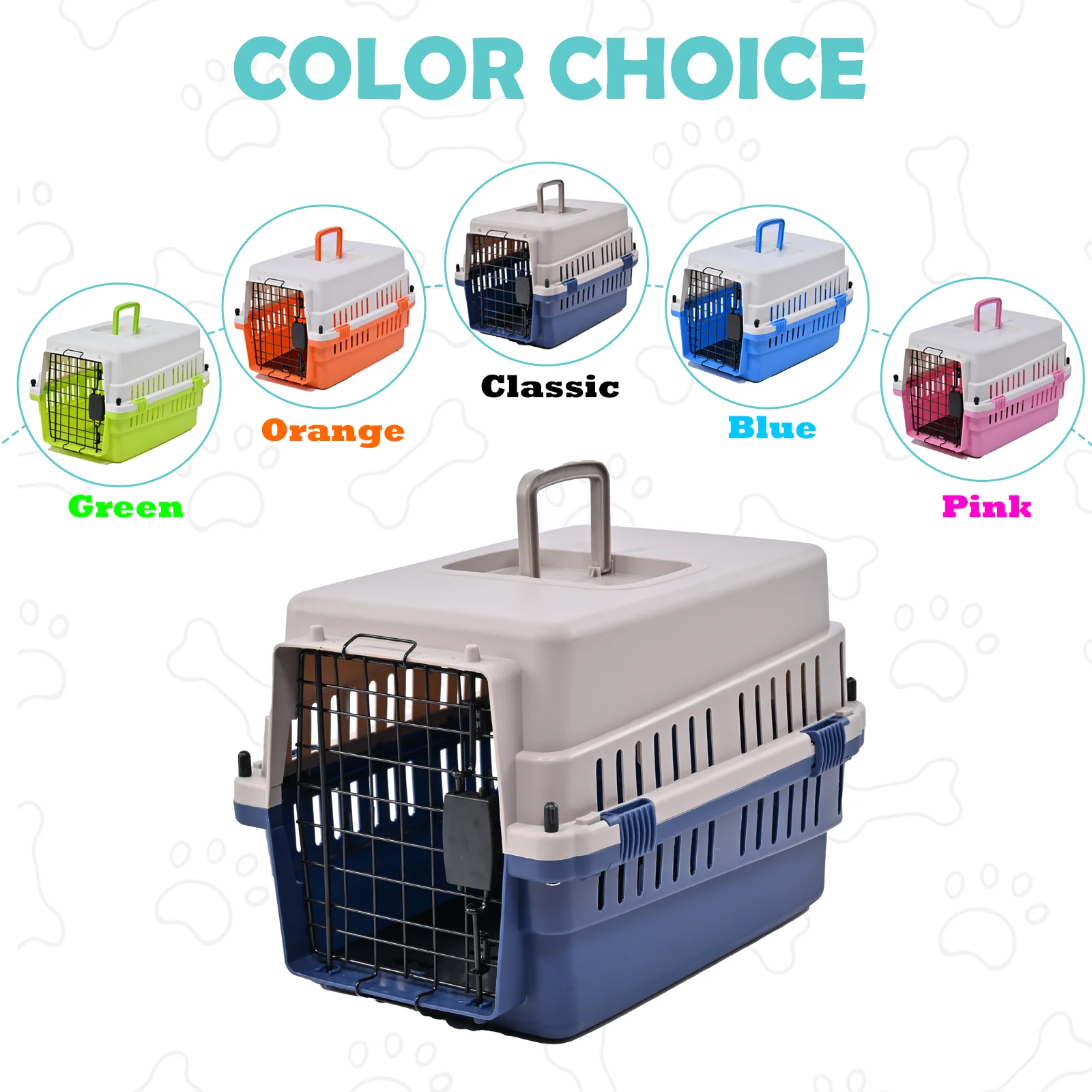 

FreePet #2 size, M, 24 inch Dog Kennel & Cat Kennel For Pets, Durable PP, Travel Carrier （Classic Orange Blue Green Pink）