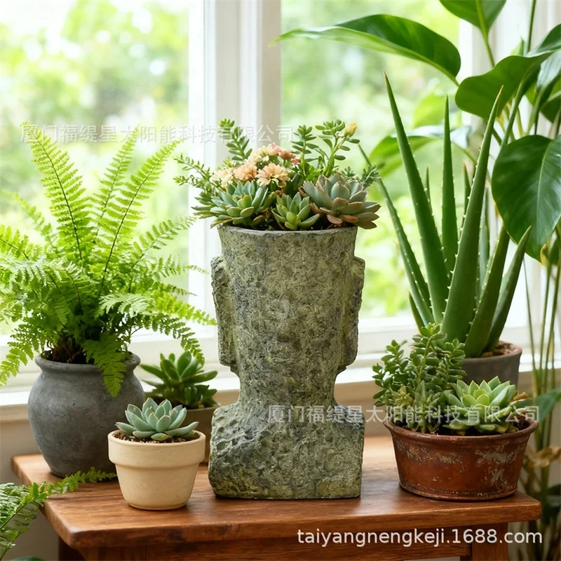 Resin Face Planter Flower Pot Sculpture Decorative Garden Balcony Patio Statue For Plant Lovers Whimsical Home Table Decor Gift