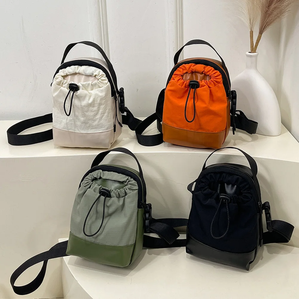 Portable Nylon Crossbody Bags Adjustable Drawstring Water Bottle Bag Canvas Cellphone Purse for Walking Hiking Camping Gym
