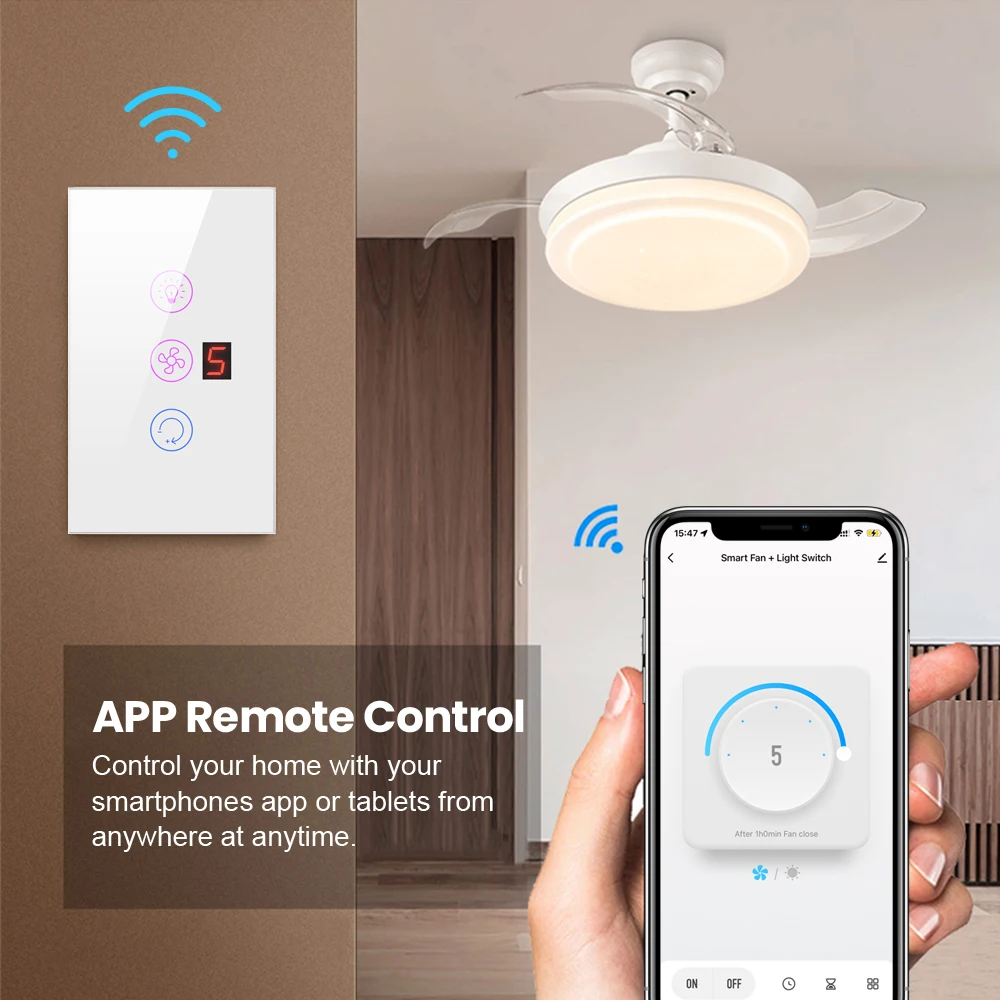 AVATTO EU/US Tuya Smart WIFI Fan Light Switch, interruttore della lampada del ventilatore da soffitto telecomando vari controlli di velocità