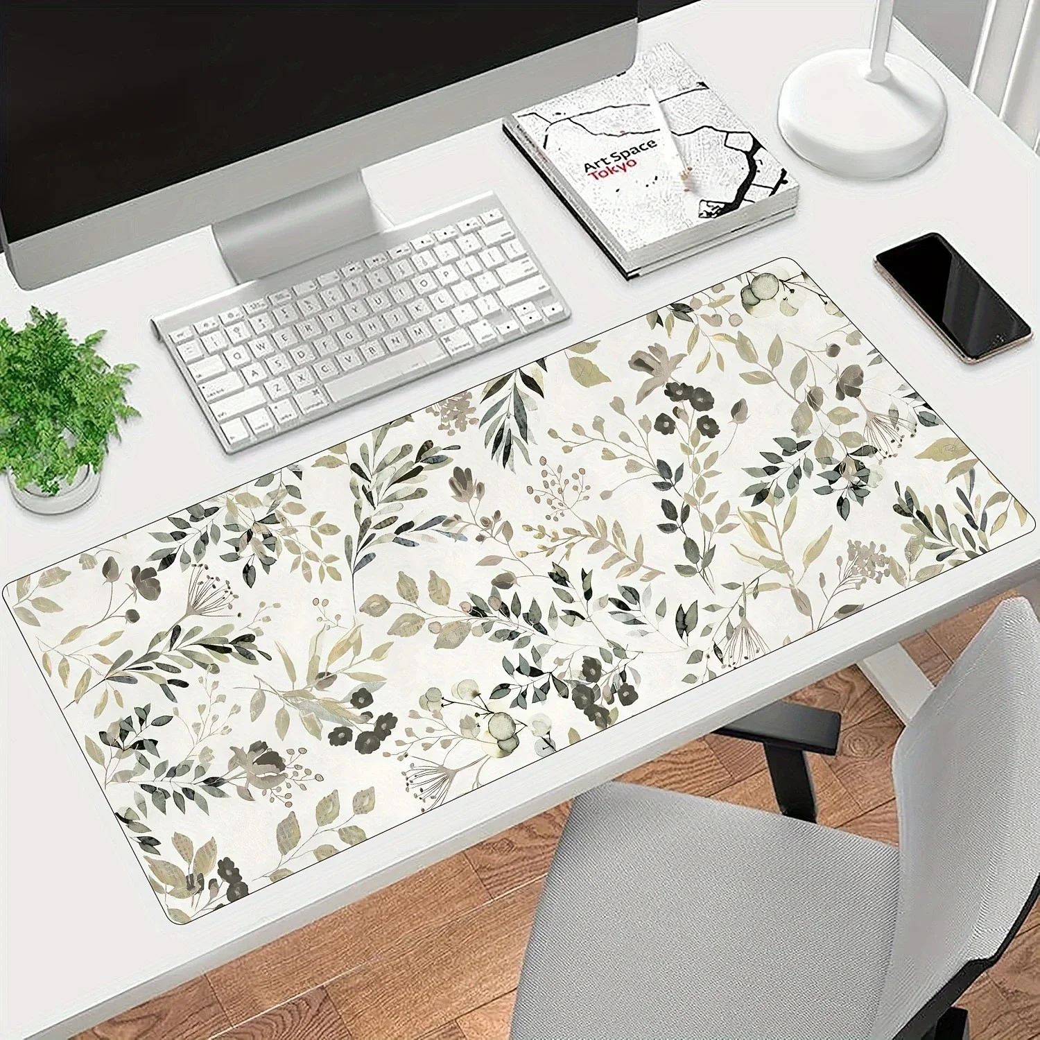 Bohemian Style Floral Green Plant Large Gaming Mouse Pad HD XXL Anti-Slip Rubber Base Desk Pads Suitable for Office and Home Use