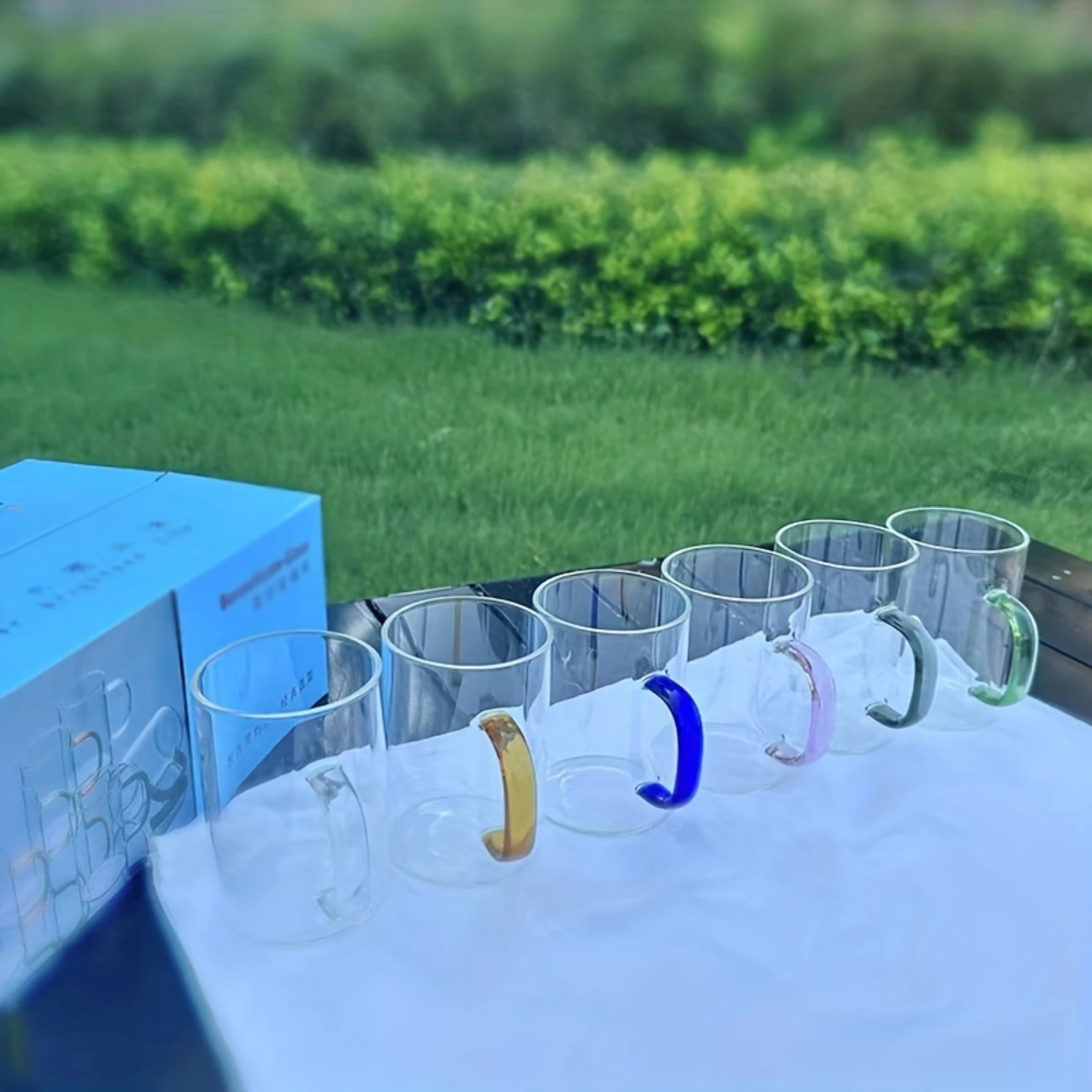 

6pcs, Glass Mugs With Colored Handles, Minimalist Coffee Tea Cups, Water Cups For And Office, Summer Winter Drinkware, Birthday