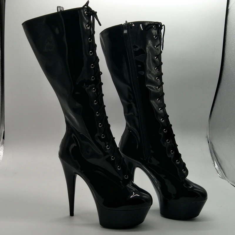 6Inches Stripper Heels Mid-Calf Round Toe Lace Up Sexy Fetish 15cm Exotic Dancer Sexy Fetish Pole Dance Shoes Nightclub Women's