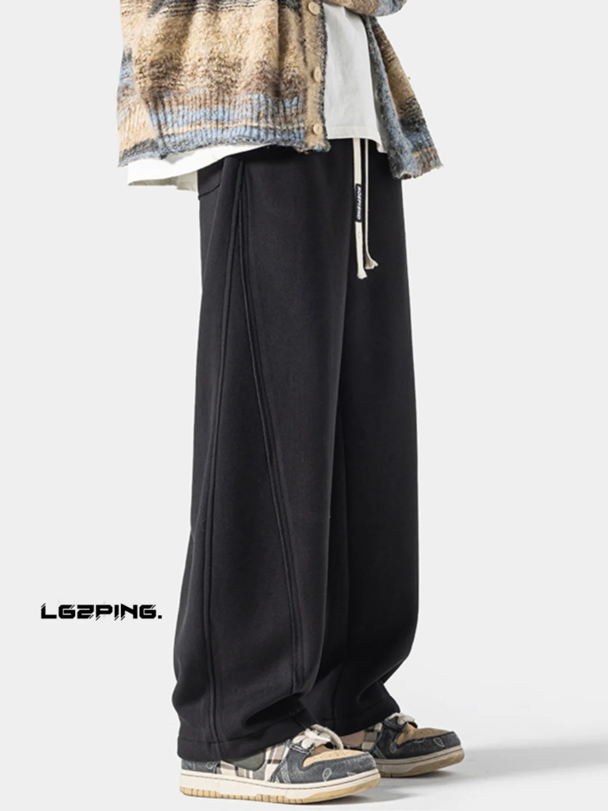 

Premium Feel Knitted Casual Pants Men's Spring Autumn Drapey Heavy Straight Loose Knit Sports Sweatpants Trendy Brand