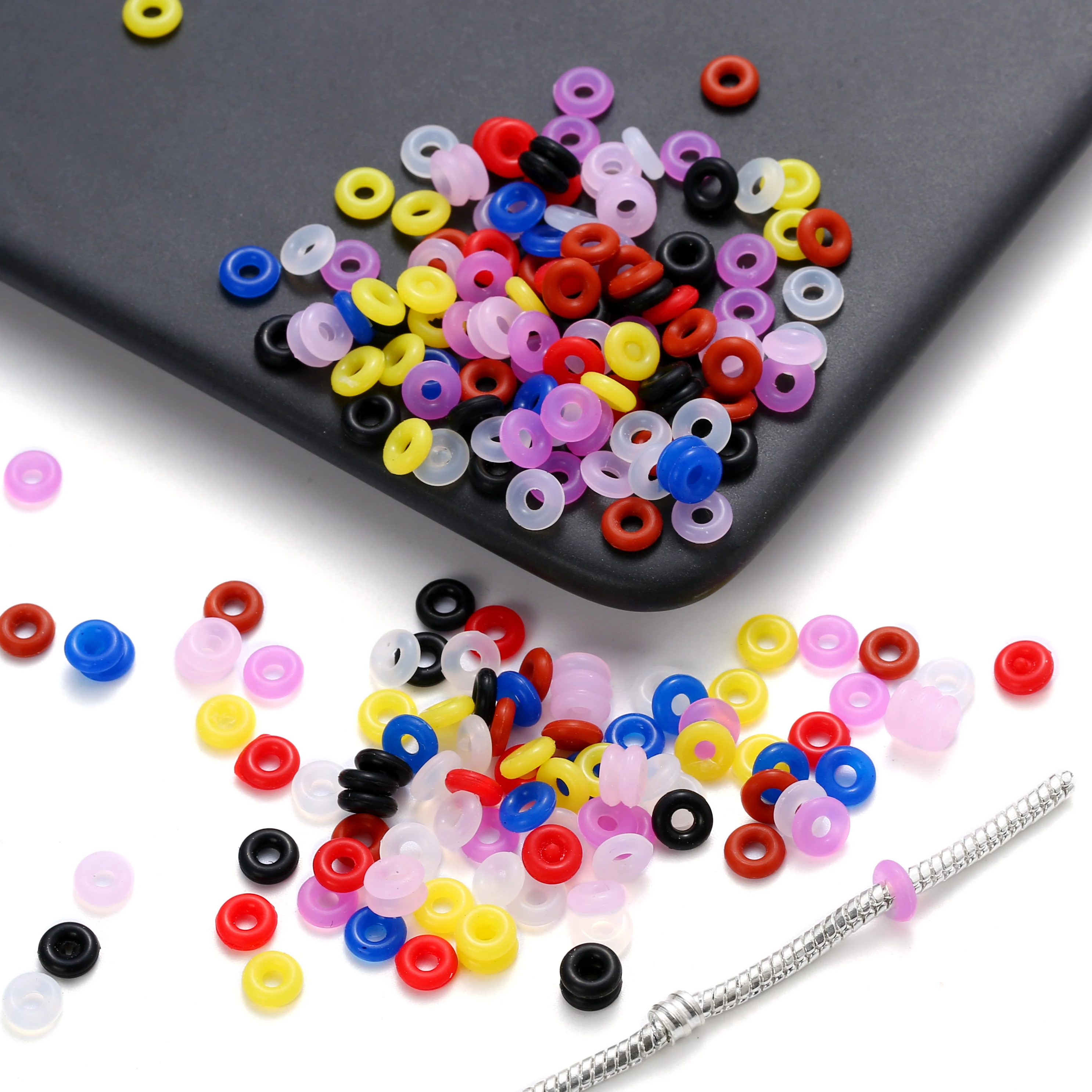 100pcs/lot Elastic Silicone Rubber Stopper Rings Colorful Round Positioning Beads For DIY Charm Bracelet Necklace Jewelry Making