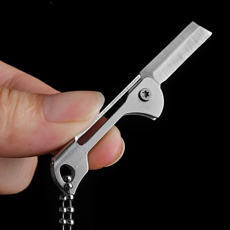 Outdoor Camping Equipment  Stainless Steel Fold Knife Mini Square Head Multi-function Pocket Keychain Pendant  Multitool