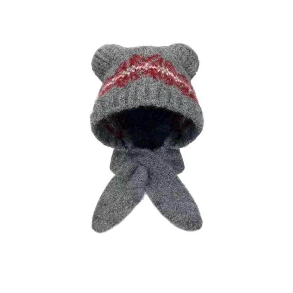 لطيف معرض جزيرة نمط الجاكار محبوك قبعة العرقية نمط مطبوعة آذان الدب بيني الكورية الدافئة محبوك قبعة طقم أربطة عنق الفتيات #5