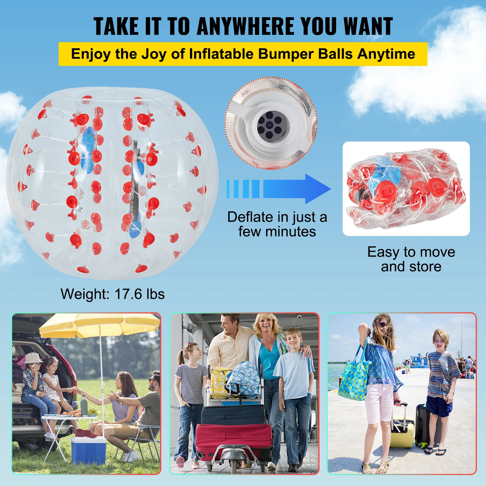 VEVOR Palla Paraurti Gonfiabile, Diametro Intero 1,2 m Punto Rosso Paraurti Gonfiabile Calcio PVC Zorb, Altezza 1 m 8 kg Palla Zorbing, Ampiamente Usato in Cortile, Parco, Spiaggia, Centro di Gioco