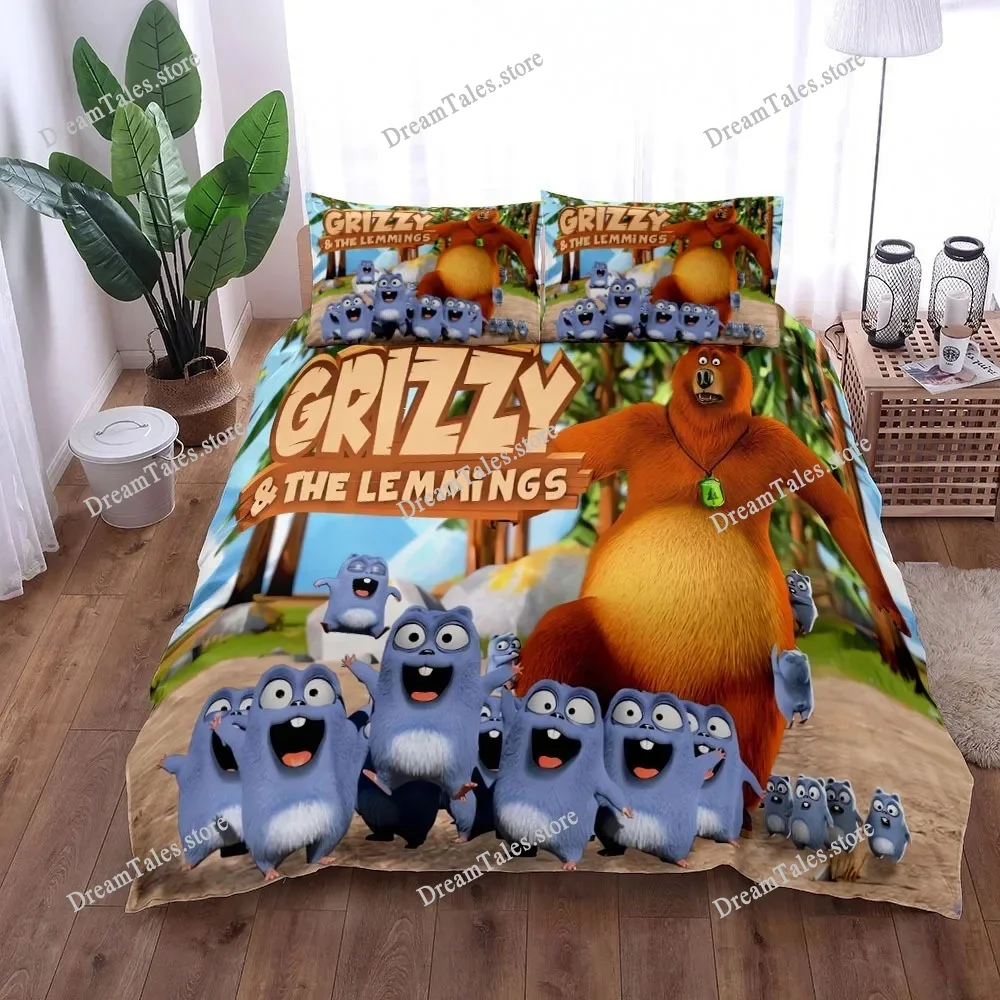 

Animation Grizzy and The Lemmings Bedding Set Boys Girls Duvet Cover Pillowcase Kids Adult Fashion Home Textileextile Twin Queen