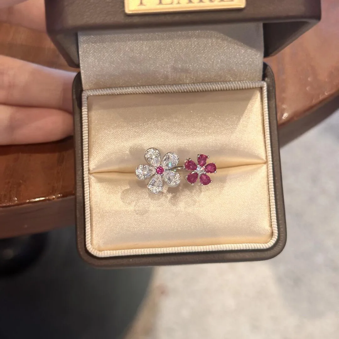 خواتم عصرية وعالية الجودة من الفضة المبهرة عيار 925 على شكل زهرة حمراء ماسية كاملة للنساء هدايا مجوهرات فاخرة ورائعة